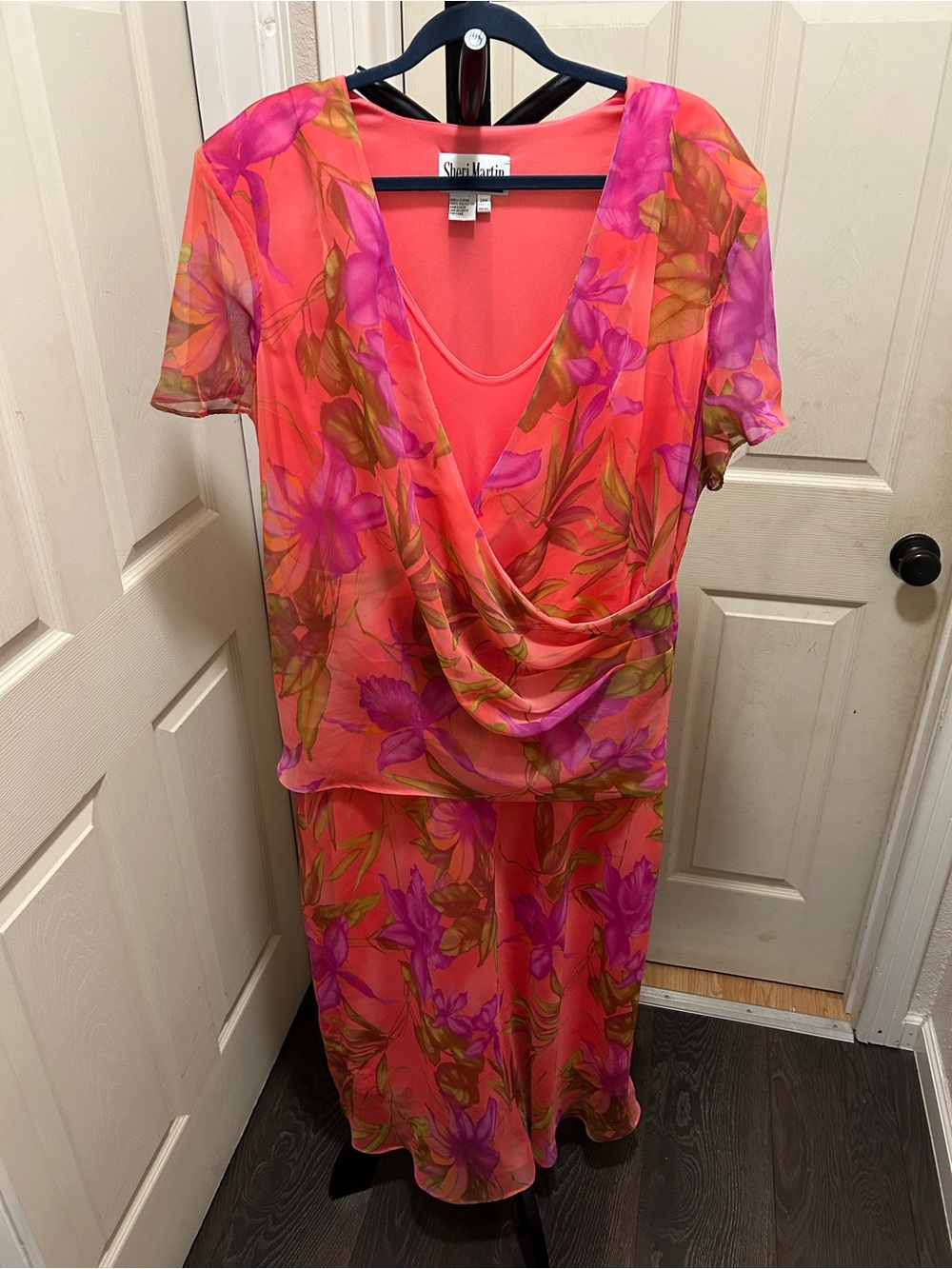 Sheri Martin Coral Pink and Purple Floral Dress